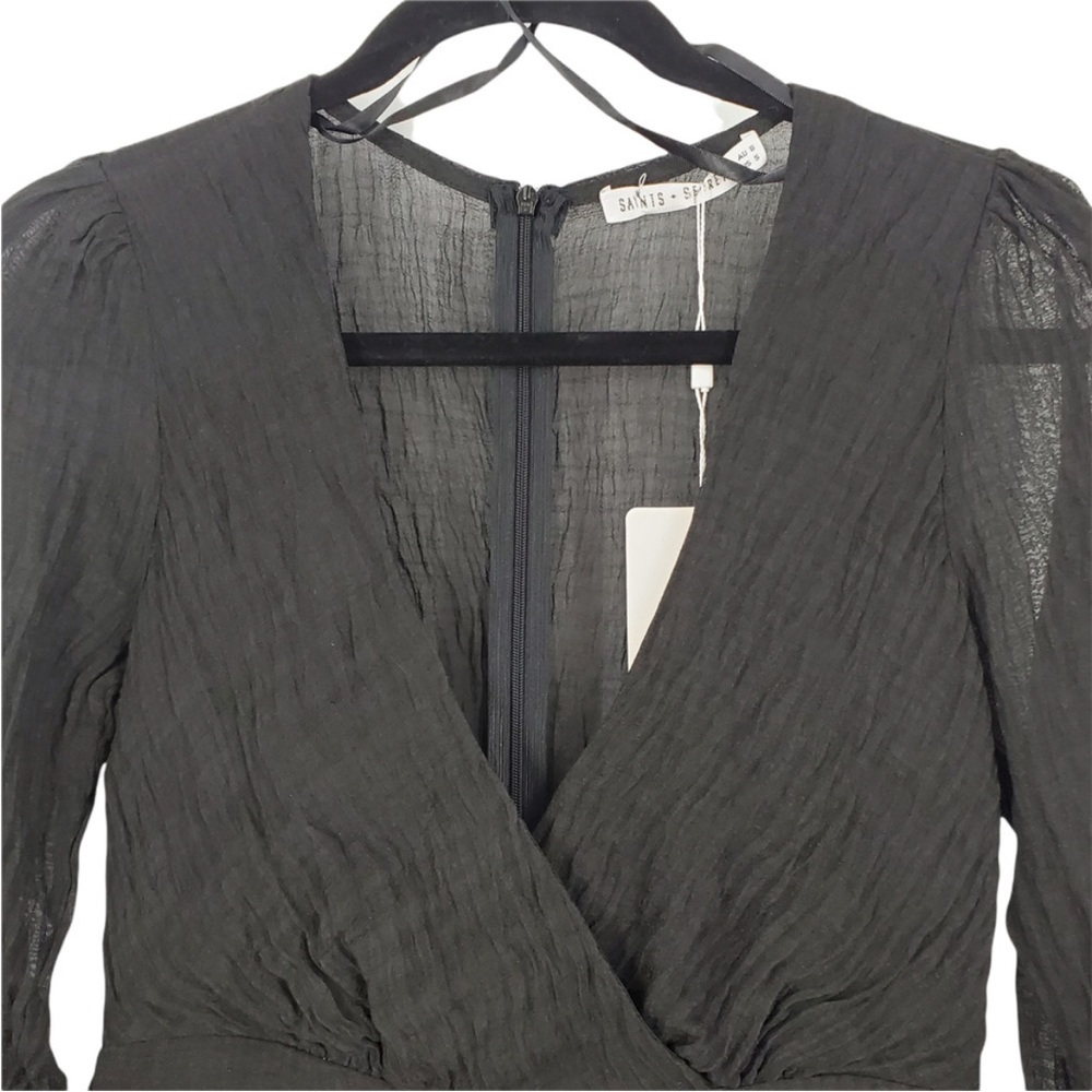 SAINTS + SECRETS BLACK SHEER RUFFLE
LONG SLEEVE V-NECK Dress Size: Small - Picture 4 of 6